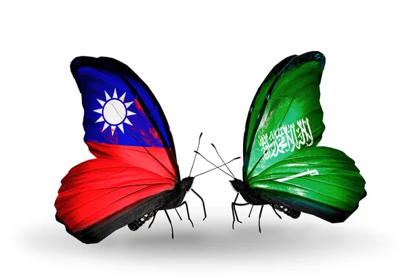 Schmetterlinge mit taiwanesischen und saudi-arabischen Flaggen auf Flügeln — Stockfoto