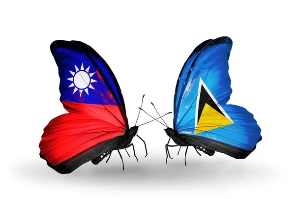 Mariposas con banderas de Taiwán y Santa Lucía en alas —  Fotos de Stock