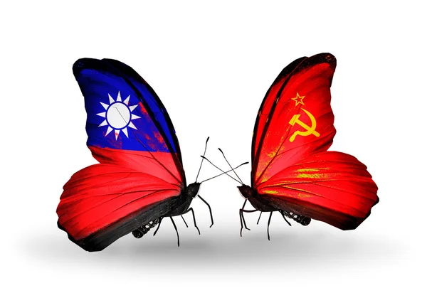 Butterflies with Taiwan and Soviet Union flags on wings — Stock Photo, Image