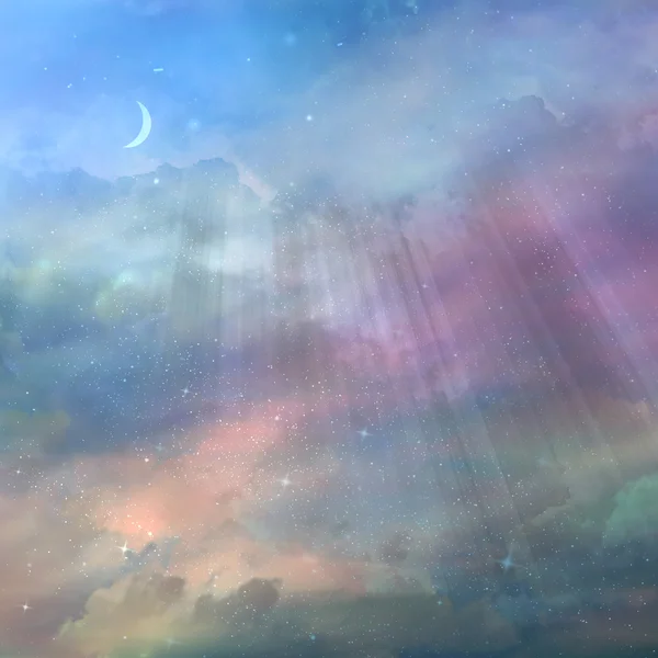 色彩斑斓的天空，星星和月亮 — 图库照片