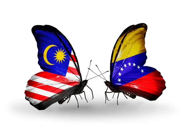 Mariposas con banderas de Malasia y Venezuela en alas —  Fotos de Stock