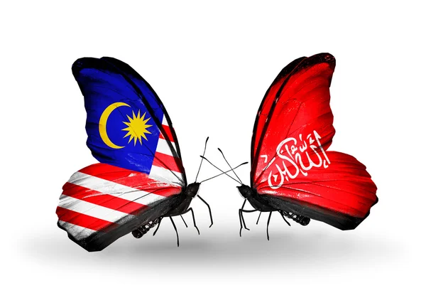 Πεταλούδες με Μαλαισία και Βαζιριστάν σημαίες με φτερά — Φωτογραφία Αρχείου