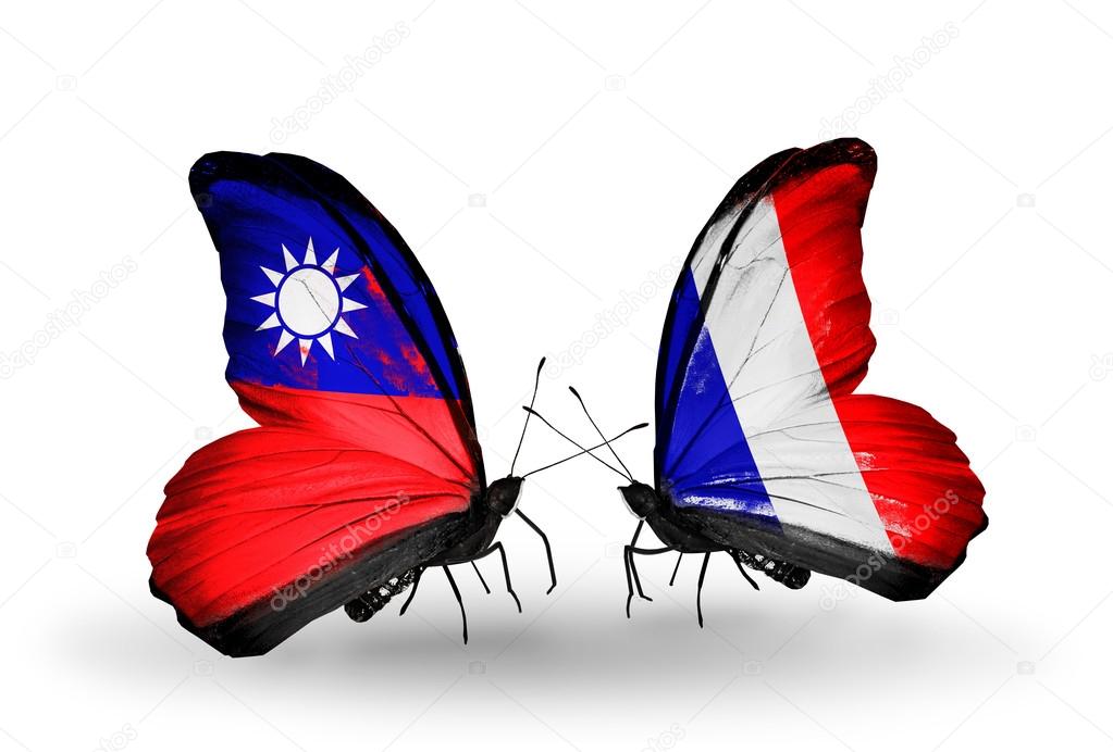 Butterflies with Taiwan and France flags on wings
