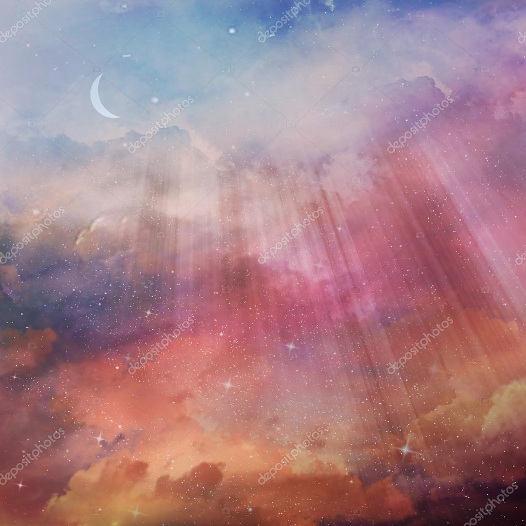 Colorful Sky With Stars And Moon Stock Photo By C Sun Tiger