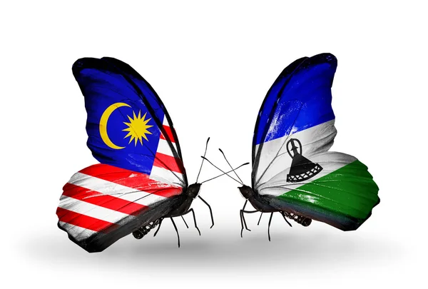 Butterflies with Malaysia and Lesotho flags on wings — Stock Photo, Image