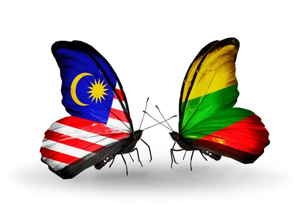 Butterflies with Malaysia and Lithuania flags on wings — Stock Photo, Image