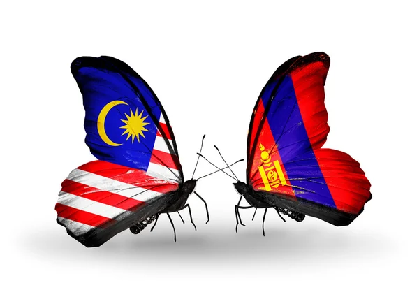 Butterflies with Malaysia and Mongolia flags on wings — Stock Photo, Image