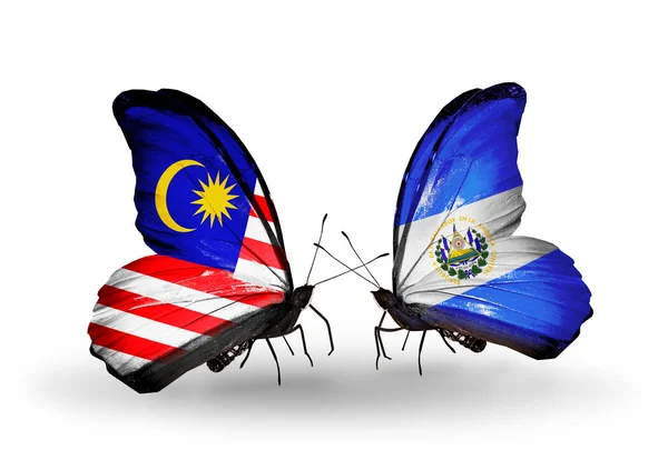 Πεταλούδες με τη Μαλαισία και το Σαλβαδόρ σημαίες με φτερά — Φωτογραφία Αρχείου