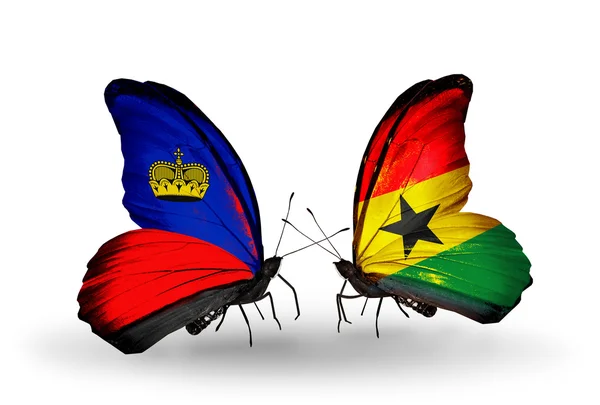 Mariposas con banderas de Liechtenstein y Ghana en alas —  Fotos de Stock