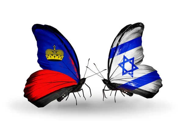 Butterflies with Liechtenstein and Israel flags on wings — Stock Photo, Image