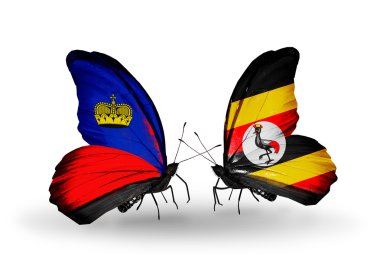 Kelebek kanatları üzerinde Liechtenstein ve Uganda bayraklı
