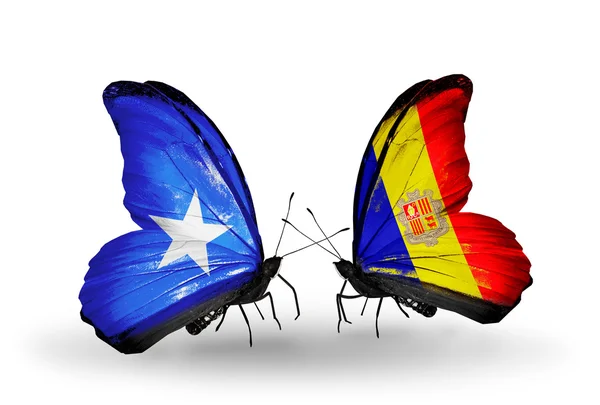 Farfalle con bandiere Somalia e Andorra — Foto Stock