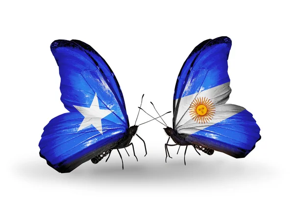 Pillangók, Szomália és Argentína zászlókkal — Stock Fotó