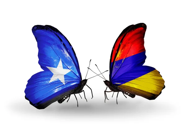 सोमालिया और आर्मेनिया ध्वज के साथ तितली — स्टॉक फ़ोटो, इमेज