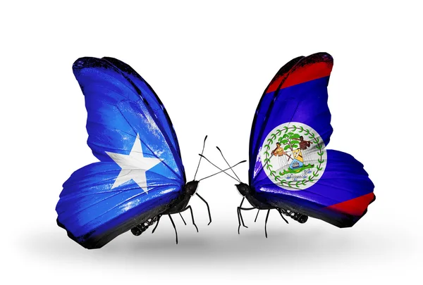 Fjärilar med Somalia och Belize flaggor — Stockfoto