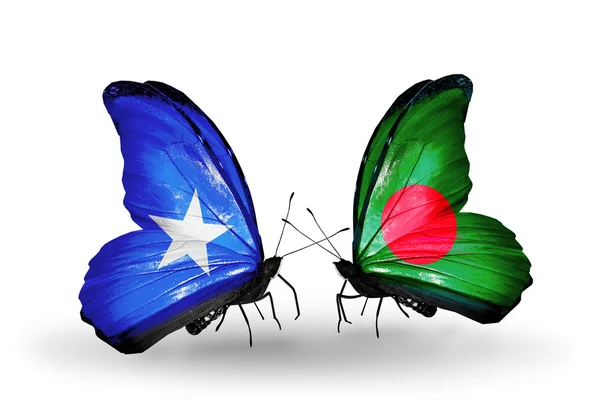 Papillons avec drapeaux de Somalie et du Bangladesh — Photo