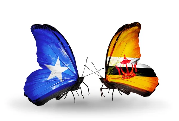 Бабочки с флагами Сомали и Брунея — стоковое фото