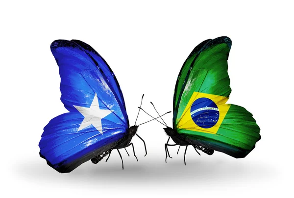 Mariposas con banderas de Somalia y Brasil — Foto de Stock