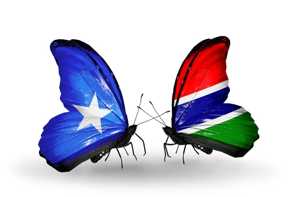 Mariposas con banderas de Somalia y Gambia — Foto de Stock