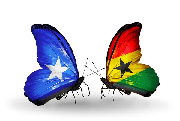 Papillons avec drapeaux Somalie et Ghana — Photo