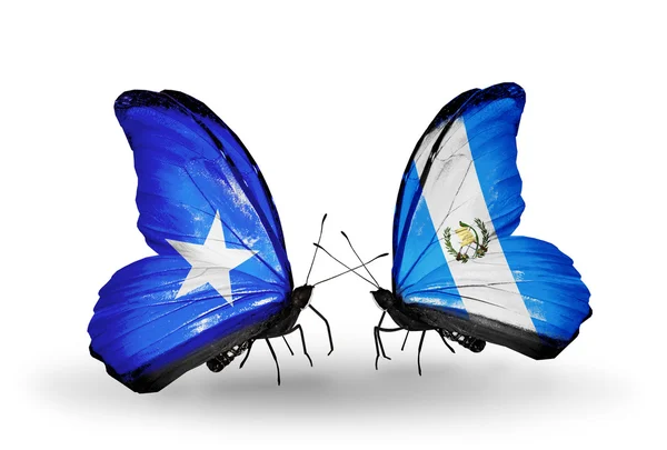 Papillons avec drapeaux Somalie et Guatemala — Photo