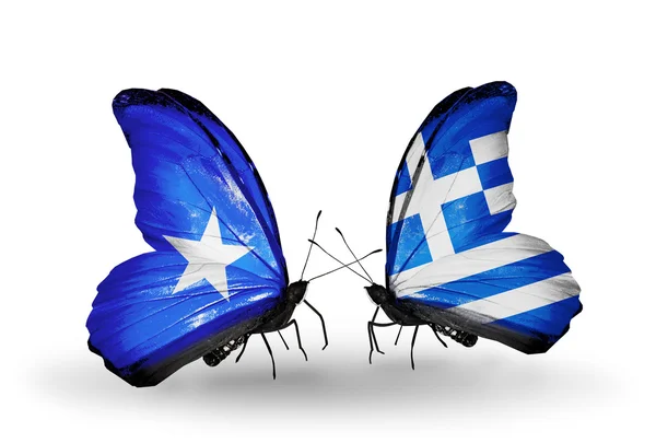 Butterflies with Somalia and Greece flags — Stock Photo, Image