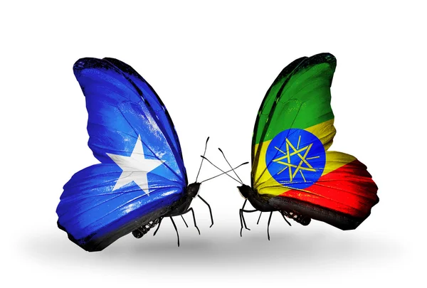 Farfalle con bandiere Somalia ed Etiopia — Foto Stock