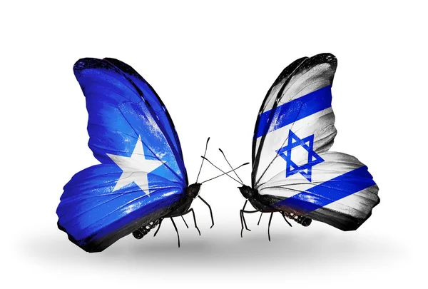 Mariposas con banderas de Somalia e Israel — Foto de Stock