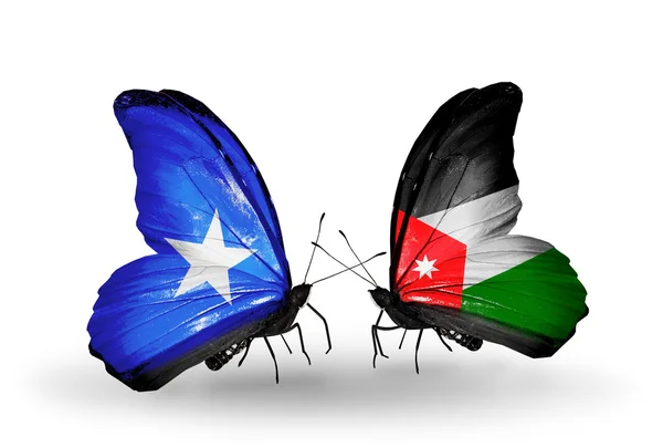 Mariposas con banderas de Somalia y Jordania — Foto de Stock