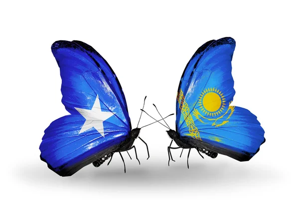 Mariposas con banderas de Somalia y Kazajistán — Foto de Stock