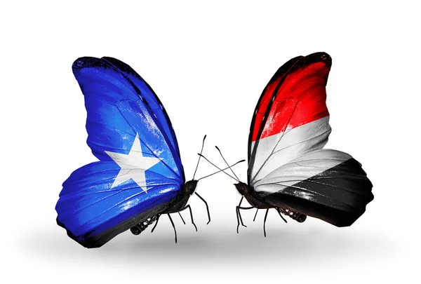 Butterflies with Somalia and Yemen flags — Stock Photo, Image