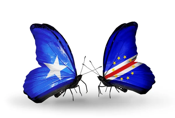 蝴蝶与索马里和佛得角国旗 — 图库照片