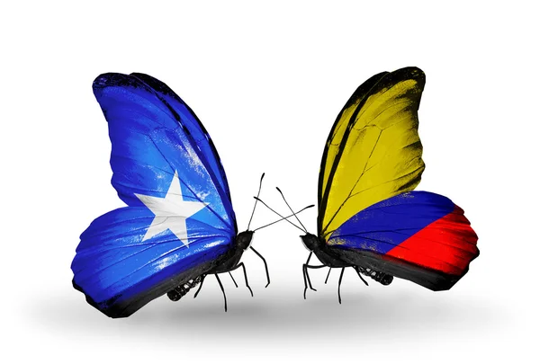 Motyle z Somalii i Columbia flagi — Zdjęcie stockowe