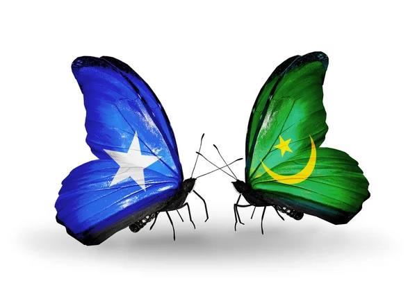 Butterflies with Somalia and Mauritania flags on wings — Stock Photo, Image