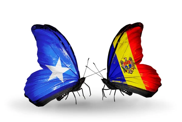 Butterflies with Somalia and Moldova flags on wings — Stock Photo, Image