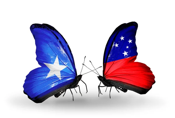 Butterflies with Somalia and Samoa flags on wings — Stock Photo, Image