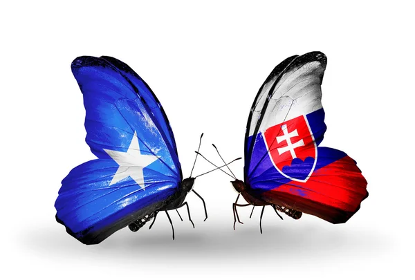 Motyle z Somalii i Słowacji flagi na skrzydłach — Zdjęcie stockowe