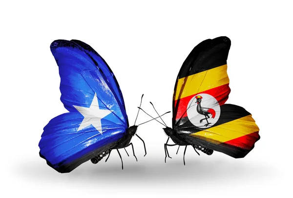 Motyle z Somalia i Uganda flagi na skrzydłach — Zdjęcie stockowe