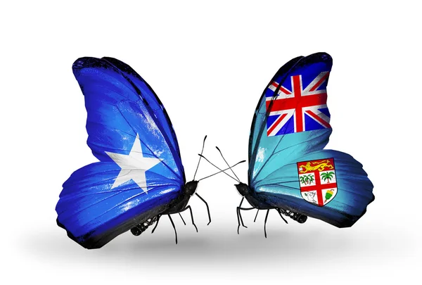 Butterflies with Somalia and Fiji flags — Stock Photo, Image