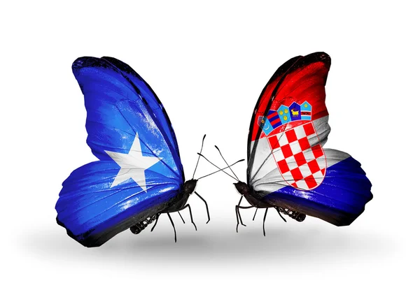 Butterflies with  Somalia and Croatia flags — Stock Photo, Image