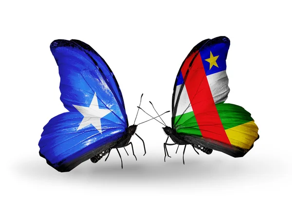 Mariposas con banderas de Somalia y CAR — Foto de Stock