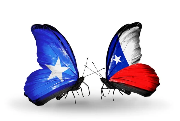 Butterflies with Somalia and  Chile flags — Stock Photo, Image