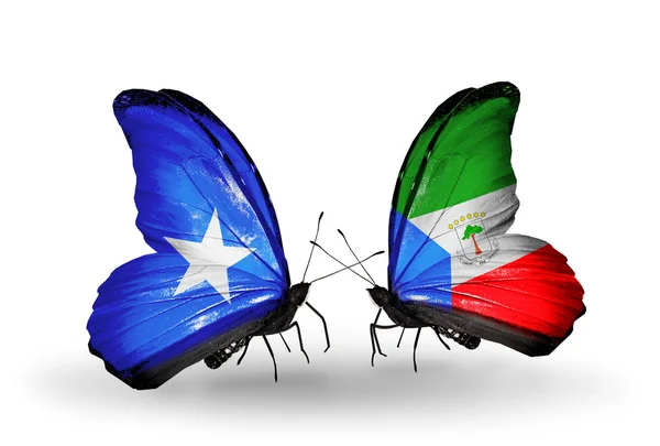 Mariposas con banderas de Somalia y Guinea Ecuatorial — Foto de Stock