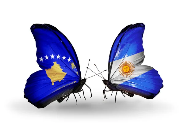 Butterflies with Kosovo and Argentina flags — Stock Photo, Image