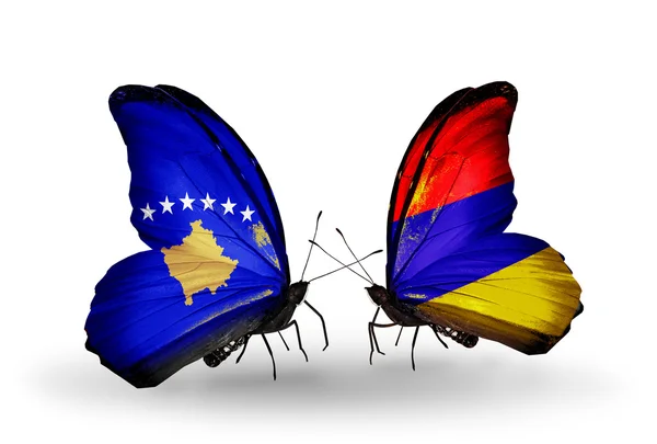 Butterflies with Kosovo and Armenia flags — Stock Photo, Image