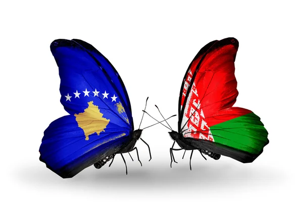 Butterflies with Kosovo and  Belarus flags — Stock Photo, Image