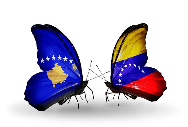 Butterflies with Kosovo and Venezuela flags — Stock Photo, Image