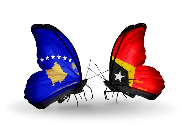 Butterflies with Kosovo and East Timor flags — Stock Photo, Image