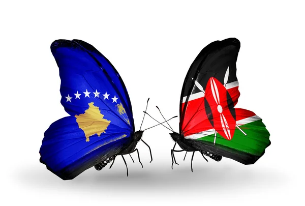 Vlinders met Kosovo en Kenia vlaggen — Stockfoto