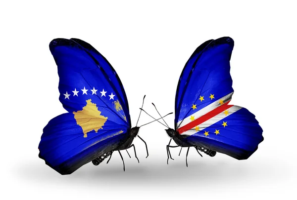 Butterflies with Kosovo and Cape Verde flags — Stock Photo, Image